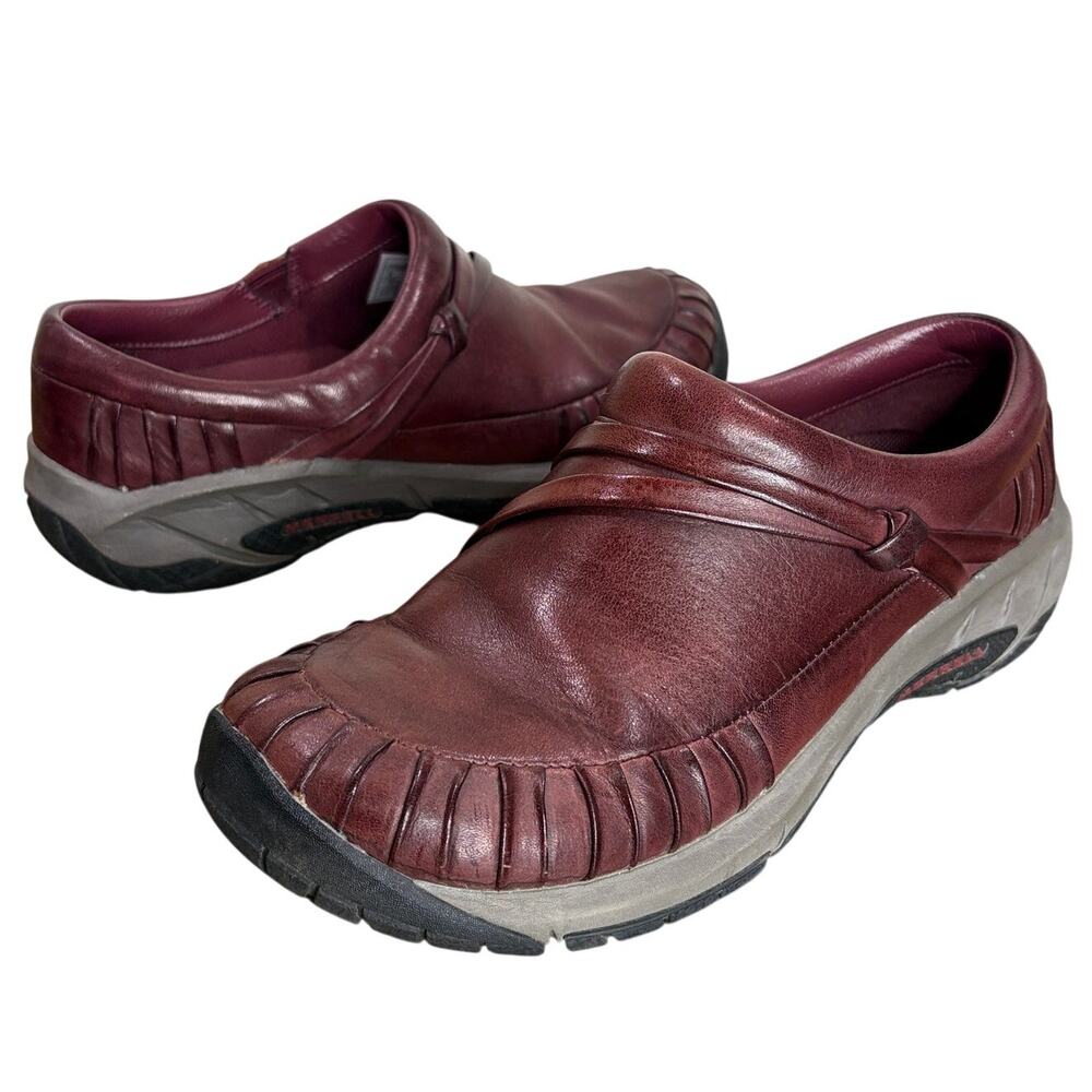 Merrell Women Size 8 Encore Pleat Loafers Slip On Shoes Wine Red Leather READ